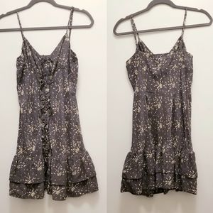 Parker silk flower print gray ruffle dress